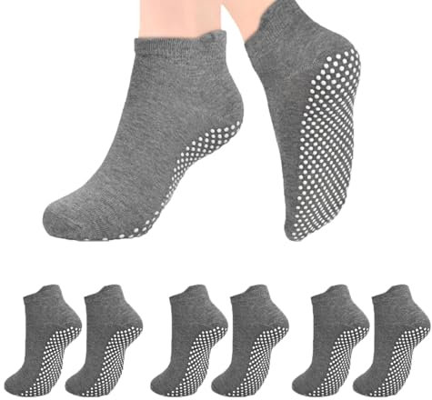 ELUTONG Rutschfeste Unisex-Socken für Yoga, Pilates, Workout, Zuhause, Krankenhaus, Knöchel, Baumwolle, rutschfeste Socken für Erwachsene, Männer und Frauen, 3 x 02 Grau (3 Paar), X-Large