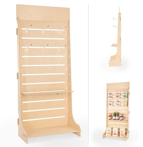 Expositor de Suelo, de Madera, para blíster, 6 Ganchos incluidos, H. 165 cm (Large)