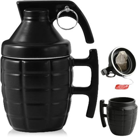 Tasse à grenade à main en céramique de 350 ml, tasse amusante avec couvercle, tasse à café personnalisée, chopes à bière grenade 3D pour café, thé, boissons, tasses à café pour bureau, fans
