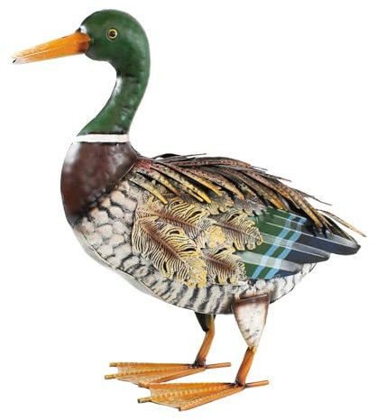 Fachhandel Plus Ente Figur Deko Enten für den Garten aus Metall handbemalt realistische Metallfigur für Innen- und Außenbereich