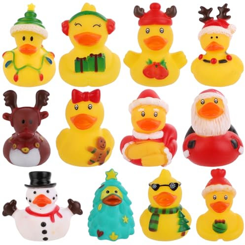 12stk Weihnachts-Gummiente, Kleine Weihnachts-Gummiente Verschiedene Gummienten Badeenten Gummi Gummienten-Set Kleine für Weihnachtsfeiergeschenke Dekoration(Stil 1)