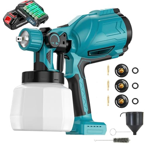 Pistola a Spruzzo, Sostituzione Per Makita, 18V Spruzzatori di Vernice con 3 Ugelli in Rame e Filtro, con Batteria 2x3000mah