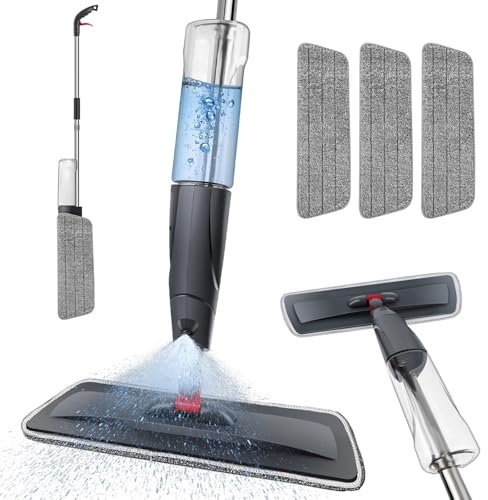 Spray Mops Microfibre Mops for Cleaning Floors, Wood Floor Mop with Spay 3x Reusable Washable Pads, 700ML Bottle, Dust Wet Mops Floor Cleaning Mop Home Commercial Use for Hard Wood Laminate Wood Tiles