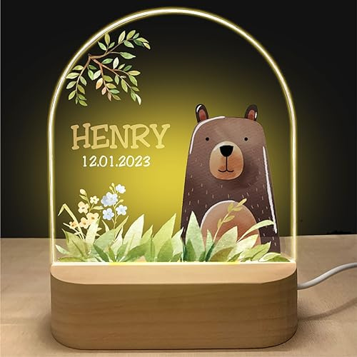 Personalisierte Nachtlampe für Kinder, Individuelle Nachttischlampe für Kinder, Süßes Tiermotiv für das Kinderzimmer, Mit Namen, Ideal als Baby Taufgeschenk & Geburtstagsgeschenk, Geschenk zur Geburt