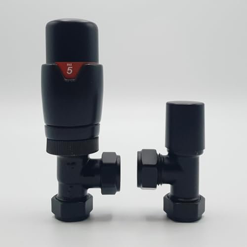 Lux Heat Angled Black Thermostatic Radiator Valve (TRV) Set