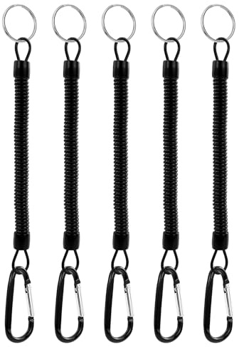 5 Stück Spiral Schlüsselanhänger Schlüsselkette Mit Karabiner Elastisch Angeln Lanyards Spiral Schlüsselband Spiralkabel Spiralfedern Schlüsselanhänger für Angeln Bootfahren Camping Outdoor
