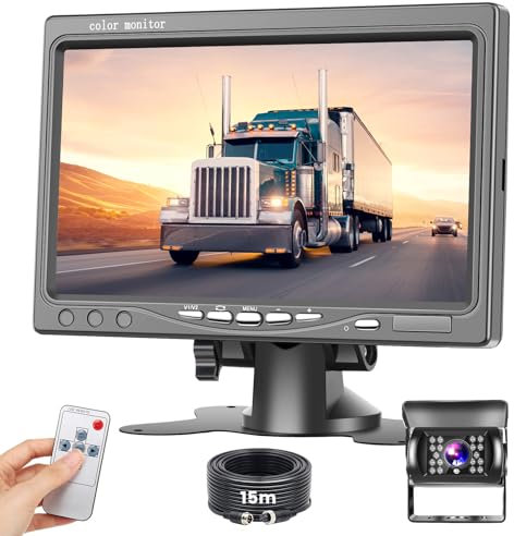 Car Reversing Camera Kit with 7 HD Monitor, Car Backup Camera18 LED Night Vision, IP68 Waterproof, 4-Pin Connection Backup Cam, 15m Cable, for Vans/Camping Cars/RVs/Pickup Trucks/Trailers