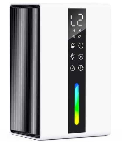 Deshumidificador 1800ML, Deshumidificadores Electrico Silencioso con 3 Modos, Temporizador 48H, Pantalla Grande, Auto Apagado & Auto Deshielo, Luces de Colores, Ideal para Baño/Dormitorio/Oficina
