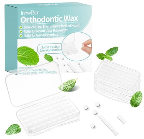 InhwRior Cera de ortodoncia, diseño precortado, fácil de acceder, medición científica, cada bloque cubre brackets de aparatos ortopédicos, impregnado con un toque de menta, alivia rápidamente las