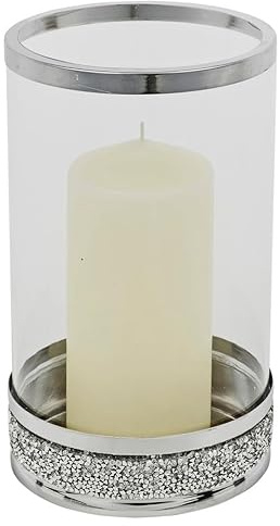 URBNLIVING 21cm Hestia Clear Glass Candle Holder Elegant Tealight & Pillar Display with Sparkling Diamante Base, Stylish Home Decor Accent for Living Room, Dining Table, Weddings & Special Occasions