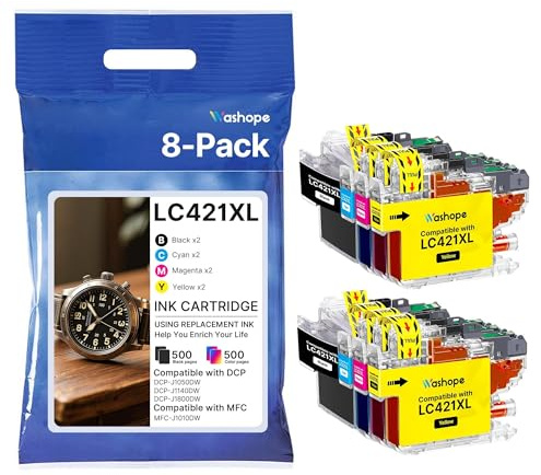 LC421XL Ink Cartridges Replacement for Brother LC 421 VAL Ink Cartridges Compatible with Brother DCP-J1050DW DCP-J1140DW MFC-J1010DW (Pack of 8, 2 Black,2 Cyan,2 Magenta,2 Yellow)
