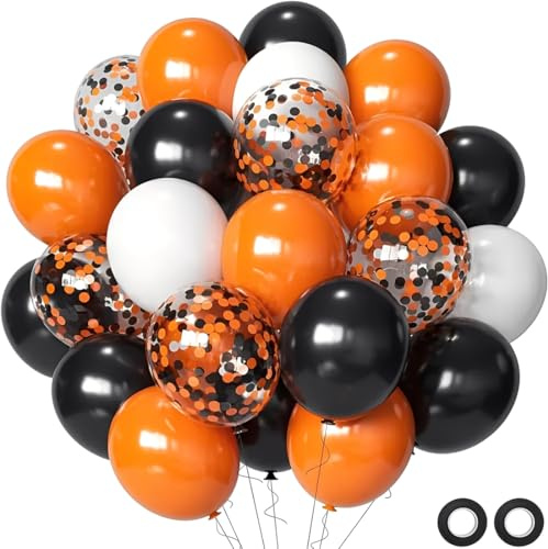 OIXEYA 50 Stück Halloween Luftballons Deko Set, Ballon Schwarz Orange Weiß 30cm Luftballons Halloween Deko Set Konfetti Ballons für Geburtstag Karneval Party Dekoration
