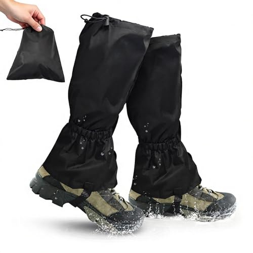 Yeria Wasserdichte Gamaschen für Wandern & Fahrrad,Verlängerte Outdoor Beinlinge,Schutz vor Schnee, Sand, Schlamm Insekten,Atmungsaktiv Leicht Mit Tragetasche (Schwarz)