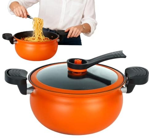 Olla - Sartén profunda de 6 L con tapa de , revestimiento antiadherente, asas laterales dobles | Batería de cocina a base de inducción para gas, cerámica, cocina eléctrica,