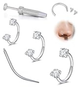 WillTen 16G 18G Septum Piercing Silber Hufeisen Piercing, 8mm Doppel Edelstein Hufeisen Nasenring Nose Ring, Edelstahl Knorpel Helix Tragus Ohrring Creolen Labret Lippenpiercing Horseshoe Schmuck