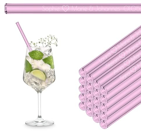 Cadeaux d'Invités pour Mariage avec Noms ou Textes Personnalisés Gravés 20x 20 cm Rose Pailles en Verre Personnalisées avec Gravure pour Communion, Baptême, Départ, Éducatrice ou Présent de Mariage