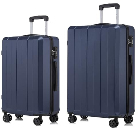 YONSLY Premium Reisekoffer TSA-Schloss,YKK-Reißverschluss Hartschalen-Koffer Trolley Kabinenkoffer Rollkoffer Suitcase Handgepäck 4 Rollen (Dunkelblau, L-XL-Set)