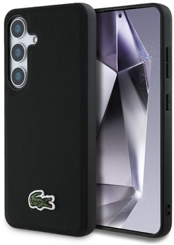 CG MOBILE Lacoste Iconic Petit Pique Woven Logo kompatibel mit MagSafe Hülle für Samsung Galaxy S25 (Schwarz)