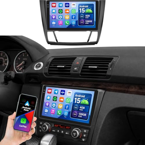 OiLiehu 4G+128G Android Radio para BMW Serie 1 E81 E82 E87 E88 2008-2012 Carplay Android Auto Pantalla Radio Coche 9 Pulgadas con Bluetooth FM RDS GPS WiFi SWC EQ Cámara de Visión Trasera