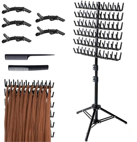 FARYODI Support de cheveux réglable pour tresses, support de perruque avec 144 stylos, organisateur de cheveux, pour coiffeurs et tresses, support pour extensions de cheveux (Noir)