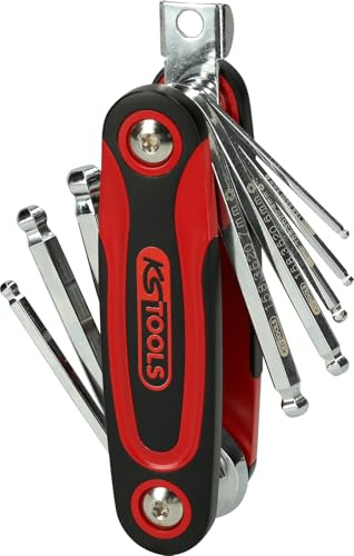 KS Tools 158.3520 Jeu de clés males 6 pans sphérique rabattable 8 pièces | Jeu de 8 clés mâles 6 pans à tête sphérique sur monture, chrome vanadium