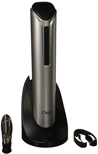 Ozeri Pro Electric Wine Opener with Wine Pourer, Stopper and Foil Cutter, in Silver
