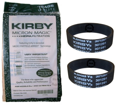 Original Kirby Micron Magic Hepa 3 Pack + 2 Straps For G3 G4 G5 G6 G7 G8 G10 Sentria (197201 + 301291)