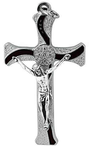 Unique Saint Benedict Cross Pendant with Colored Enamel (Silver-Black)