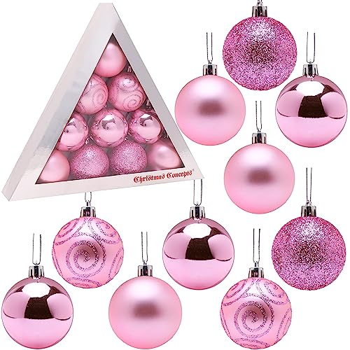 Christmas Concepts® 10er Pack 60mm - Christbaumkugeln - Glänzende, Matte & glitzernde Kugeln. (Baby Pink)