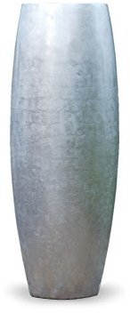 VIVANNO Pflanzkübel Bodenvase Fiberglas Magnum Silber Blatt-Optik Hochglanz - 80x23