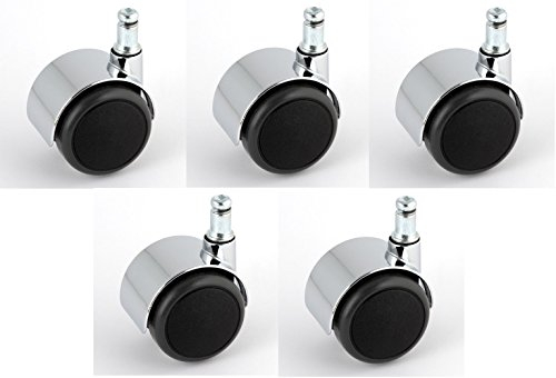 Satz Stuhlrollen Chrom 50 mm Klemmstift 11 ohne Bremse mit PU-Bereifung grau spurlos für harte Böden Hartbodenrolle
