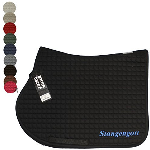 Eskadron Vielseitigkeits Spruch-Schabracke 'Stangengott', Schabrackenfarbe:schwarz, Garnfarbe:rot
