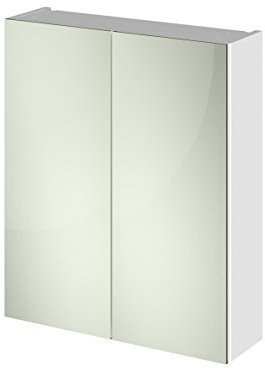 Hudson Reed Mirror Cabinet | 600 x 715 mm Wall Hung Bathroom Mirror Cabinet | 2 Door Storage Cabinet | White Gloss
