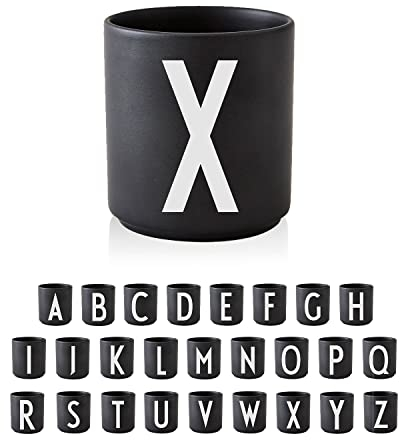 Design Letters Porzellan Kaffeetassen A-Z | Schwarze Tassen für Weihnachten, Weihnachtsgeschenke Kleinigkeiten, Weihnachtsgeschenke für Frauen, Männer | Kaffeebecher | Tasse Personalisiert | 250 Ml