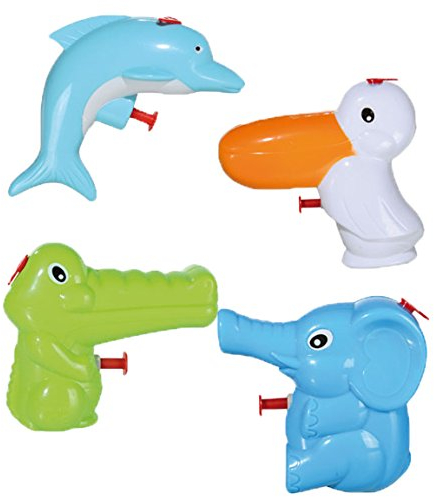 Bada Bing 4er Set Wasserpistole Tiere für Kinder Spritzpistole Kleinkind süß klein Kindgerecht Kindergeburtstag Geschenk Mitbringsel Spielzeug Wasserspritze Sommer Pelikan Elefant Delfin Krokodil 92
