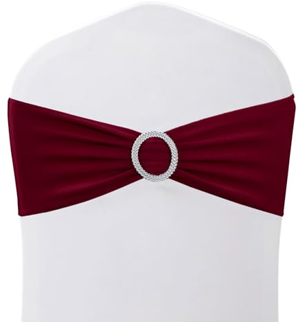 WedDecor Plain Spandex Chair Bands with Slider Buckle, Burgundy, 1pc