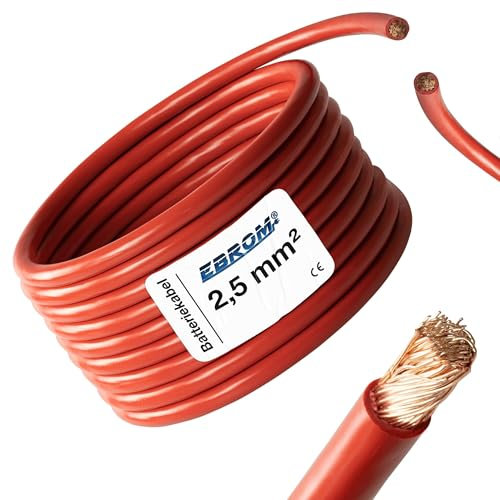 EBROM Batteriekabel, Pluskabel - auf den Meter genau! ROT (+) H07V-K 2,5/4 / 6/10 / 16/25 / 35/50 oder 70 mm² Batterie Kabel 99,9% OFC Kupfer – Länge/Querschnitt: 3 Meter 2,5 mm2 rot