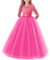 Vestito Elegante da Ragazza Festa Cerimonia Matrimonio Damigella Donna Sposa Prima Comunione Battesimo Carnevale Cocktail Ballerina Prom Abiti Lunghi Estivo per Bambini Rosa Caldo 5-6 Anni