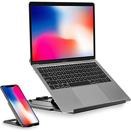 Desire2 Laptop Riser Stand with Phone Holder, Adjustable Computer Riser Stand for Desk, 360 Degree and 10 Height Levels Portable Holder Compatible with MacBook Air, Pro, Dell, HP, Lenovo and More