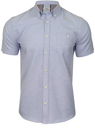 Xact Men's Oxford Short Sleeved Shirt, Button-Down Collar, Cotton Rich, Regular Fit (Sky Blue) M