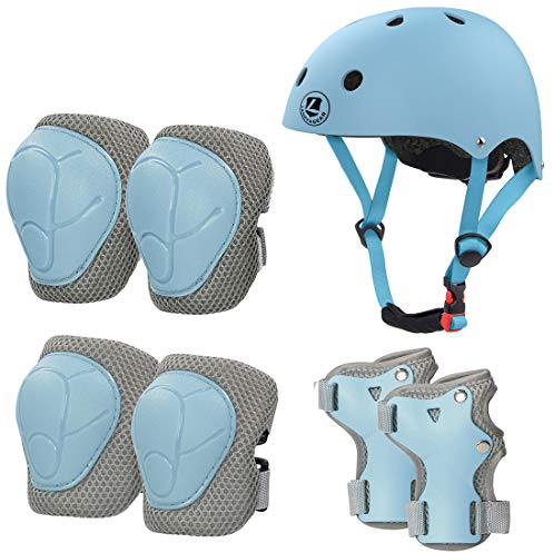 LANOVAGEAR Kinderhelm Schonerset 2-8 Jahre, Skatehelm Protektoren Kinder Knieschoner inliner Schutzausrüstung Set Für Skateboard Roller Fahren Scooter (Hellblau, S)