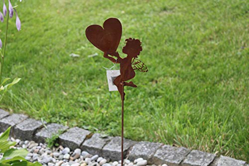 Kleiner Gartenstecker Engel Fionaaus Metall Edelrost mit Herz, H 75 cm, Gartendeko z. Stecken Engel