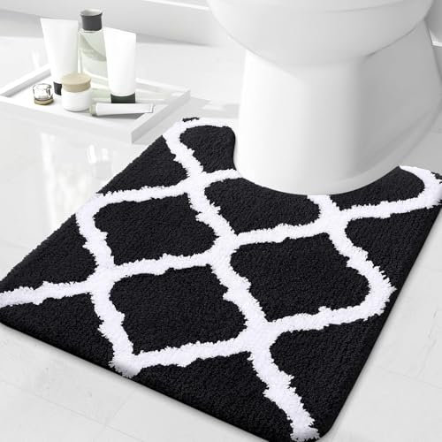 Homaxy rutschfeste WC-Vorleger Waschbar WC Teppich Klovorleger mit Ausschnitt Weiche Hochflor Toiletten Vorleger- 50 x 60, Schwarz
