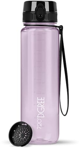 720°DGREE Botella Agua 1 Litro “uberBottle“ - Tamiz-Fruta, crystalClear - Sin BPA, Prueba de Fugas, Reutilizable - Cantimplora, Water Bottle ideal para Deporte, Fitness, Gimnasio, Senderismo, Ciclismo