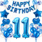 HCRXVV 11. Geburtstag Dekoration Blau 11 Jahr Jungen Geburtstagsdeko Set,Blaue Happy Birthday Girlande Banner Folienballon Jungen Party Deko Geburtstag Party für Wohnzimmer,Luftballons Zahl 11 Blau