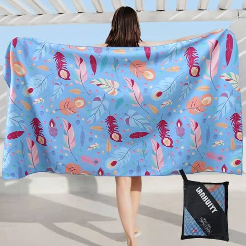 LANHUIYY microfaser Strandtuch - Strandtuch groß 160x80cm -Strand handtücher sandfrei - schnell trocknende und leichte Strand handtücher. Geeignet für Camping, Fitnessstudio, Strand.
