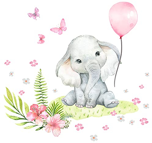 Little Deco Wandsticker Wandtattoo Kinderzimmer Mädchen Baby Elefant Safari Wandaufkleber Tiere Spielzimmer Wanddeko Ballon Babyzimmer Wandbild Kinder DL892-2
