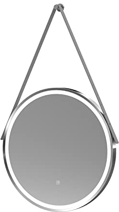 nuie LQ713 Salana Modern Bathroom Wall Hung Framed LED Touch Sensor Mirror, 600mm, Chrome/Grey Strap