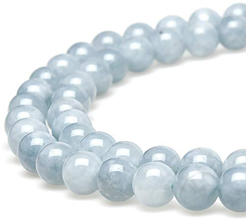 MJDCB 8mm 43 piezas Cuentas de Piedra Aguamarina Redondas Sueltas Piedras Semipreciosas Azul Naturales para Hacer Joyas Pulseras Collares