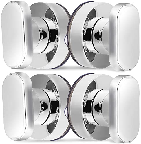 VILLCASE Saugnapf Türgriff, 4 Stück Türgriff-Set, Silber, mit Starken Saugnapf, Griff für Schränke, Türen und Fenster